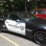 2010 Maserati GranTurismo decorated to look like Barricade from Transformers, results in charge for impersonating a police officer